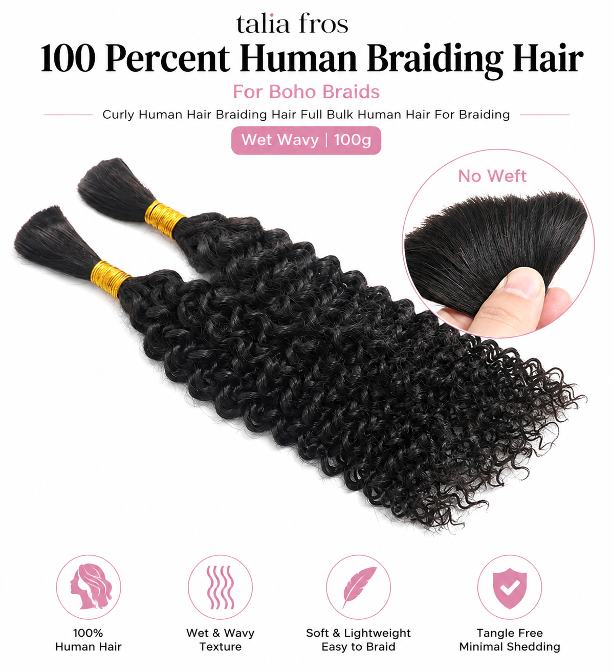 Deep wave bulk Braiding Human Hair 100g/pack (no weft)