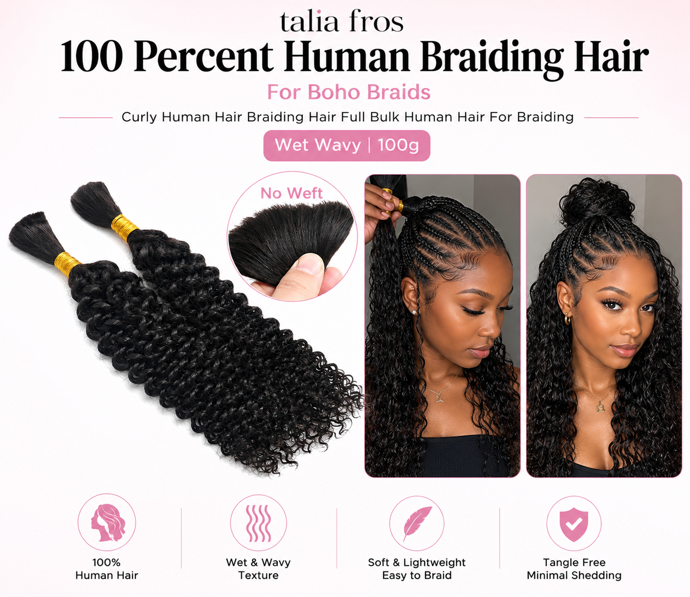 Deep wave bulk Braiding Human Hair 100g/pack (no weft)